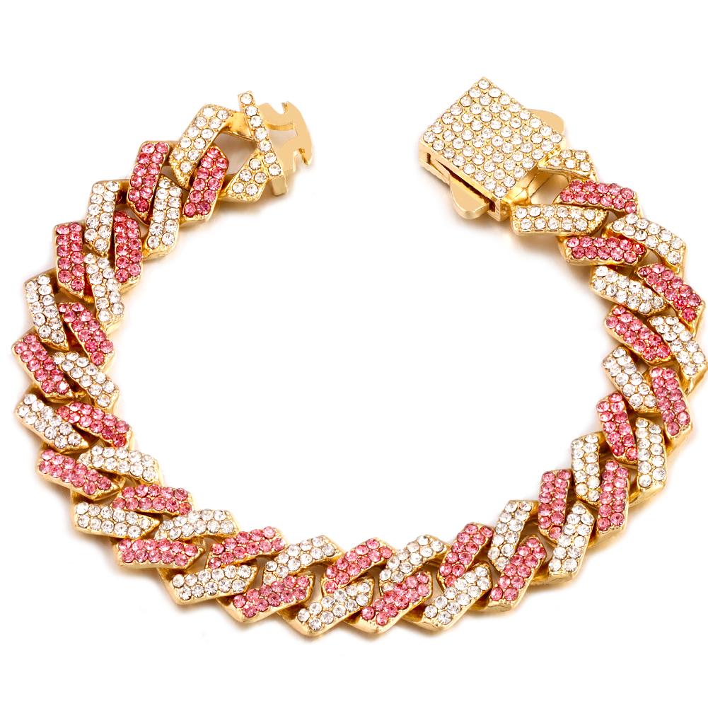 New Bling 14MM Cuban Link Chain Bracelet Men Women Hiphop Prong Rhombus Cuban Chain Bracelets Iced Out Jewelry Gifts 8inch