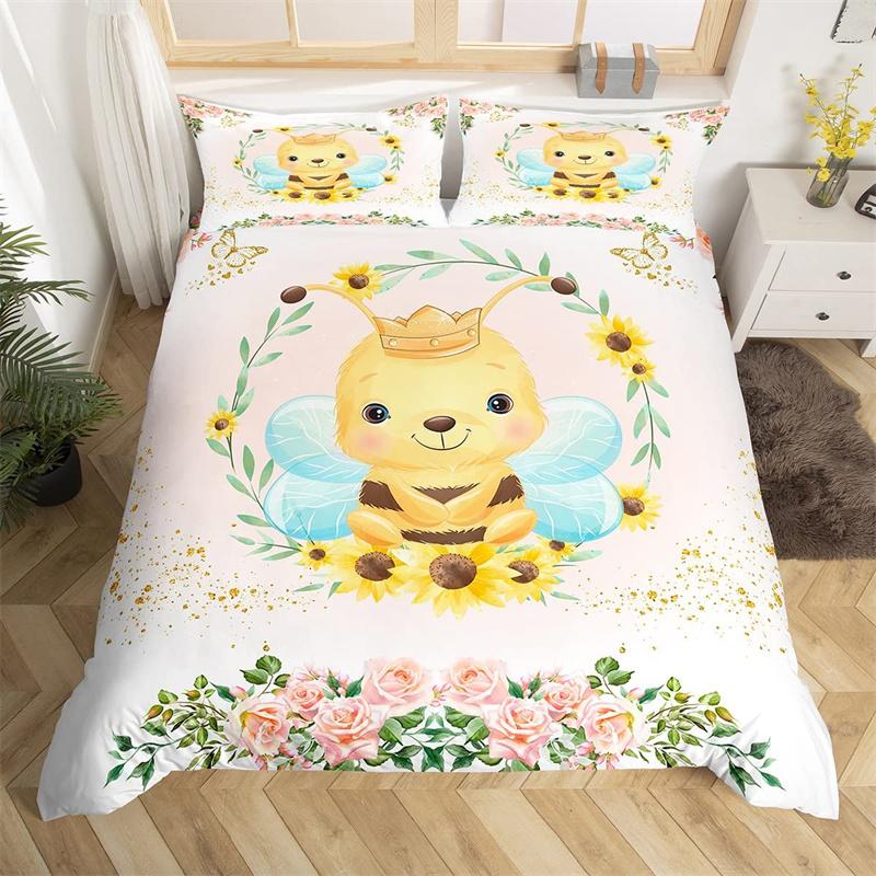 Cute Milk Cow Bedding Set King Cartoon Animal Duvet Cover Botanical Floral Comforter Cover Microfiber Farmhouse Bedspread Cover