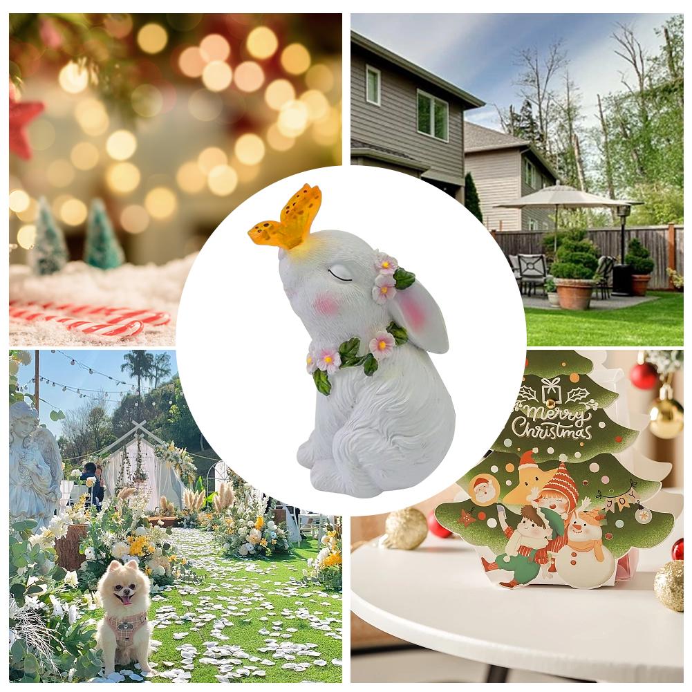 Solar Rabbit Light Solar Bunny Decorative Light Waterproof Rabbits Sculptures Light Resin Cartoon for Patio Lawn Courtyard