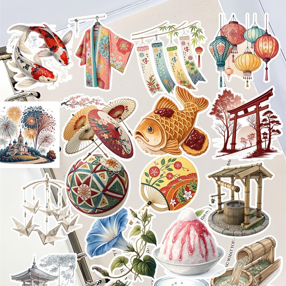19pcs Cute Summer Holiday Hand Account Material Stickers Vintage Men's Waterproof Decorative Stationary Planner Diy