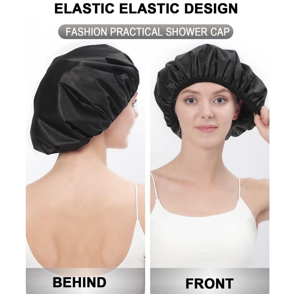 Cuffia da doccia riutilizzabile con funzione capelli asciutti, adatta alle donne, tessuto in microfibra tipo asciugamano, superficie satinata setosa, 100% impermeabile, s