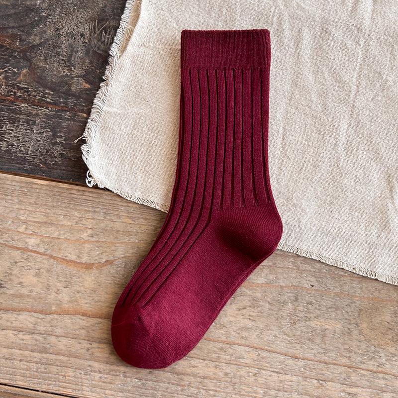 Children s Thick Wool Socks - Warm Mid-Calf Retro for Boys & Girls, Striped and Solid Colors. 3-5 Years (Foot Length 14-16cm) вино красного