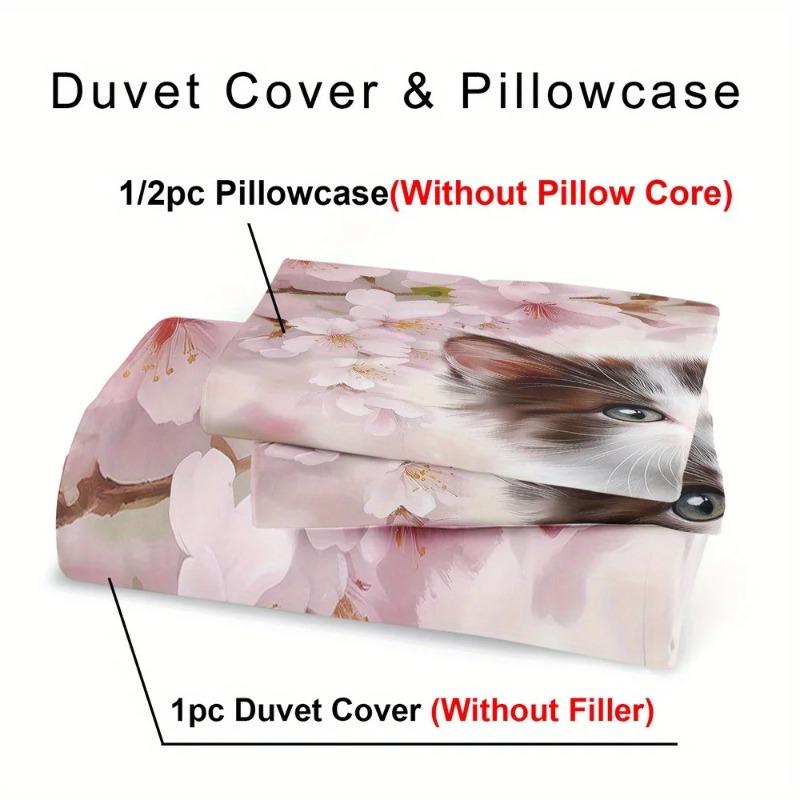Cat Bedding Set Animal Duvet Cover Set Cartoon Comforter Cover Bedroom Decor Guest Room 2/3pcs 2D Pink Flat Printing