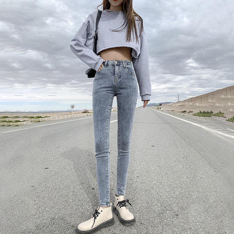 Women's Plus Velvet Slimming Stretchy Pencil Jeans - Skinny Fit, Tall-Looking, Versatile for Autumn/Winter 2021
