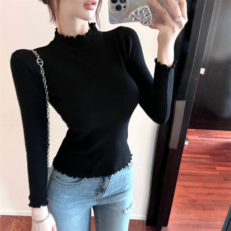 Casual Half High Neck Pullover Sweater for Women Autumn and Winter Slim Fit Long Sleeve Base Knitted Sweaters Tops Elegant Warm Ladies Knitwears 25267