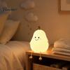 Fun Desk Ornament for Girls Pear Silicone Night Light, Touch Rechargeable Tapping Bedside Lamp, Portable LED Light Bedroom Cute Warm Atmosphere