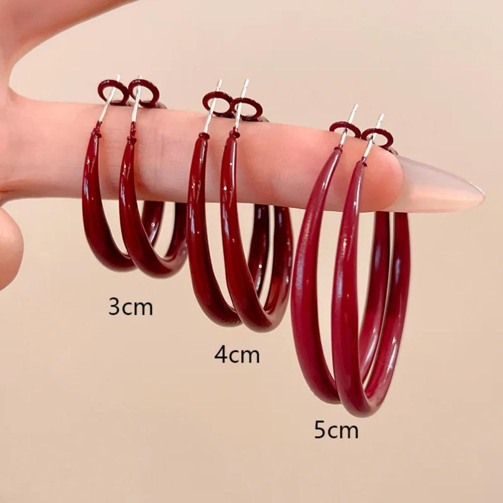 Retro Classic Wine Red Color Geometric Circle Hoop Earrings for Women Exaggerate Big Korea Earring Bride Jewelry Accessories