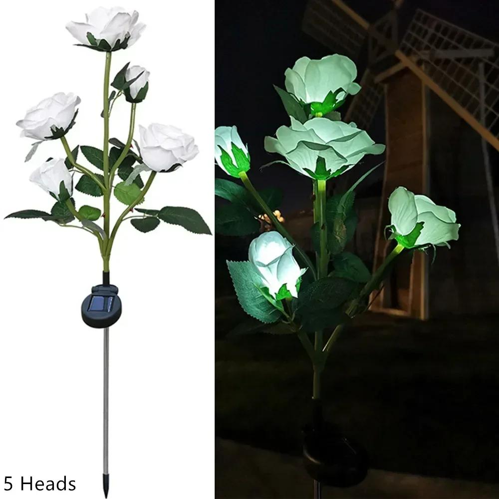 5 Head Rose Flower Solar Lawn Lamp LED Lights Outdoor Solar Garden Lights for Yard Patio Garden Camping Wedding Party Decor
