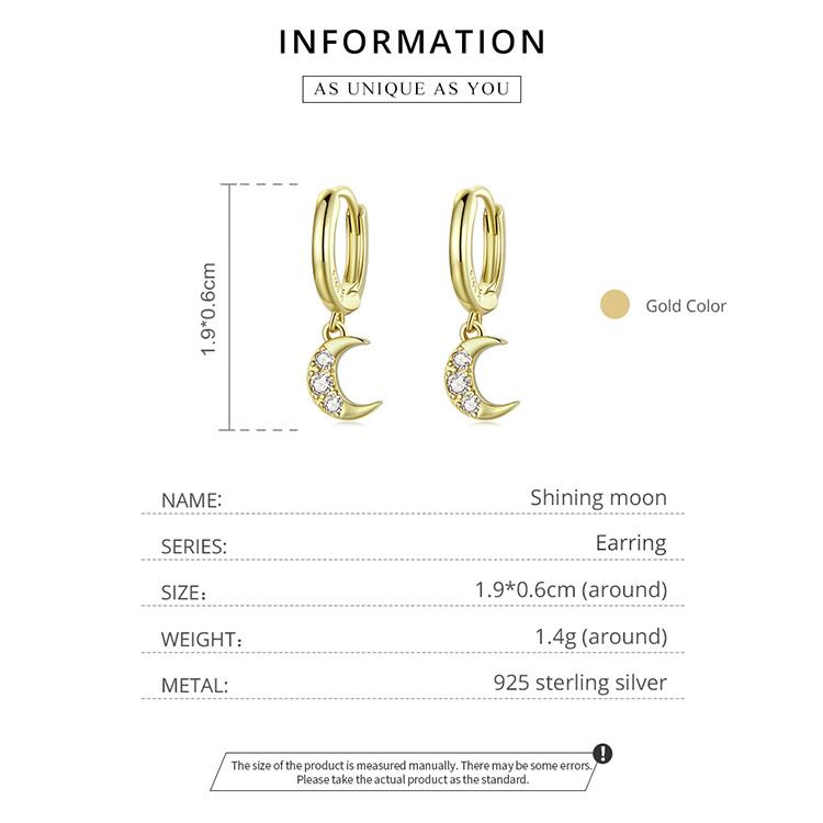 BAMOER 925 Sterling Silver Gilded 1Pair Shiny Zircon Moon & Star & Demon Eye & Butterfly & Lightning Earrings Buckle for Women Fine Jewelry