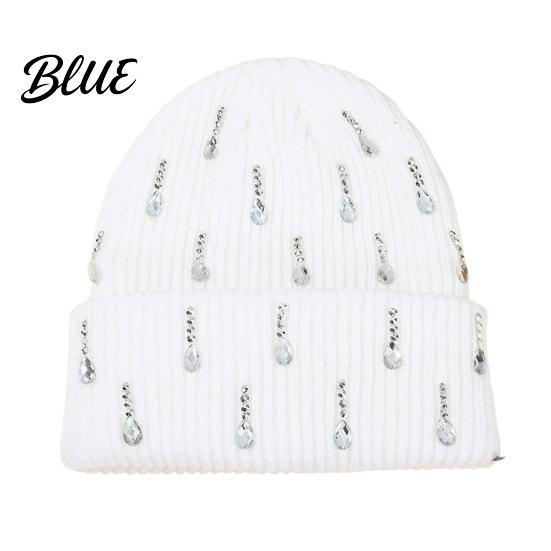 Holiday Gift for Women Waterdrop Rhinestone Knit Hat, Bling Stretchy Winter Cuffed Knitted Stylish Hat Skull Cap Men Cold Weather Daily Wear