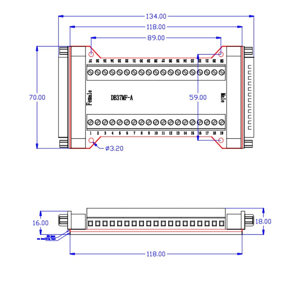 DB37MF-A Terminal Block Adapter Solderless Male/Female Connector Adapter Board For Soldering Tools Connectors Accessories