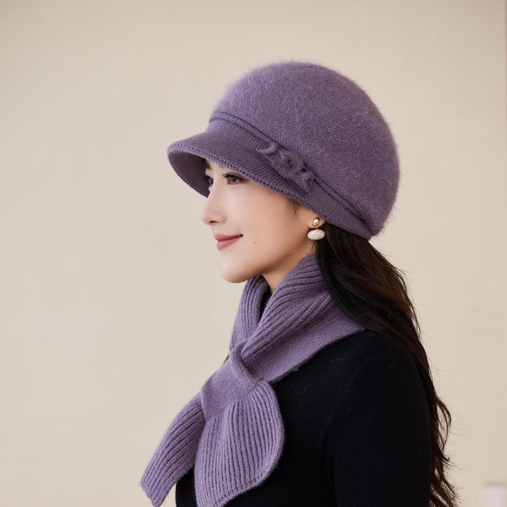 Mom Hat Winter New Fashion Plus Velvet Rabbit Fur Basin Hat Middle Aged and Elderly Elegant Light Luxury Ear Protection Warm Knitted Hat
