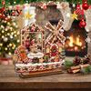 Feiertags-Bilderdisplay 2D Lebkuchenhaus Holz-Fotorahmen, Drehende Windmühle Weihnachten Interaktives Dekor Schreibtischhalter für Zuhause Kamin Tisch