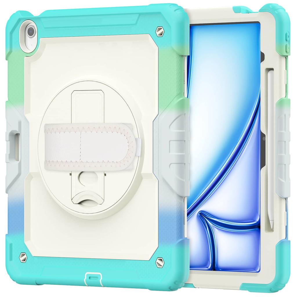 For iPad (A16) 11th Air 11 Air 13 M3 () - Heavy Duty Protective Cover with Screen Protector, Shoulder Strap & Pencil Holder