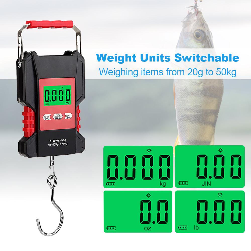 Portable Fish Scale 50kg/110lb Rechargeable Digital Hanging Fishing Luggage Scale with 1.5M Tape Measure