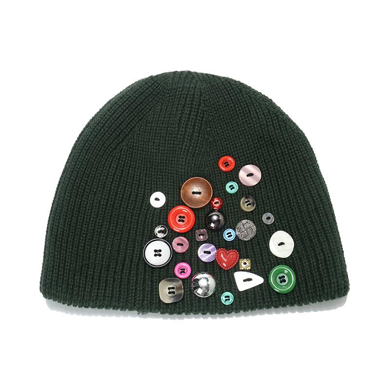 Personalized yuppie wool hat trendy colorful buttons niche fashionable knitted hat Internet celebrity same autumn and winter hat cold hat woman