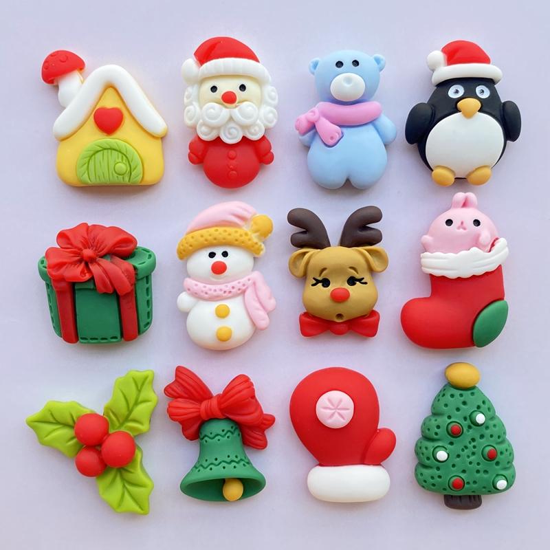 12 Stück Neue Niedliche Weihnachts-Serie Flacher Cabochon Scrapbooking Haarschleifen-Mittelteil Verzierungen DIY Zubehör F85