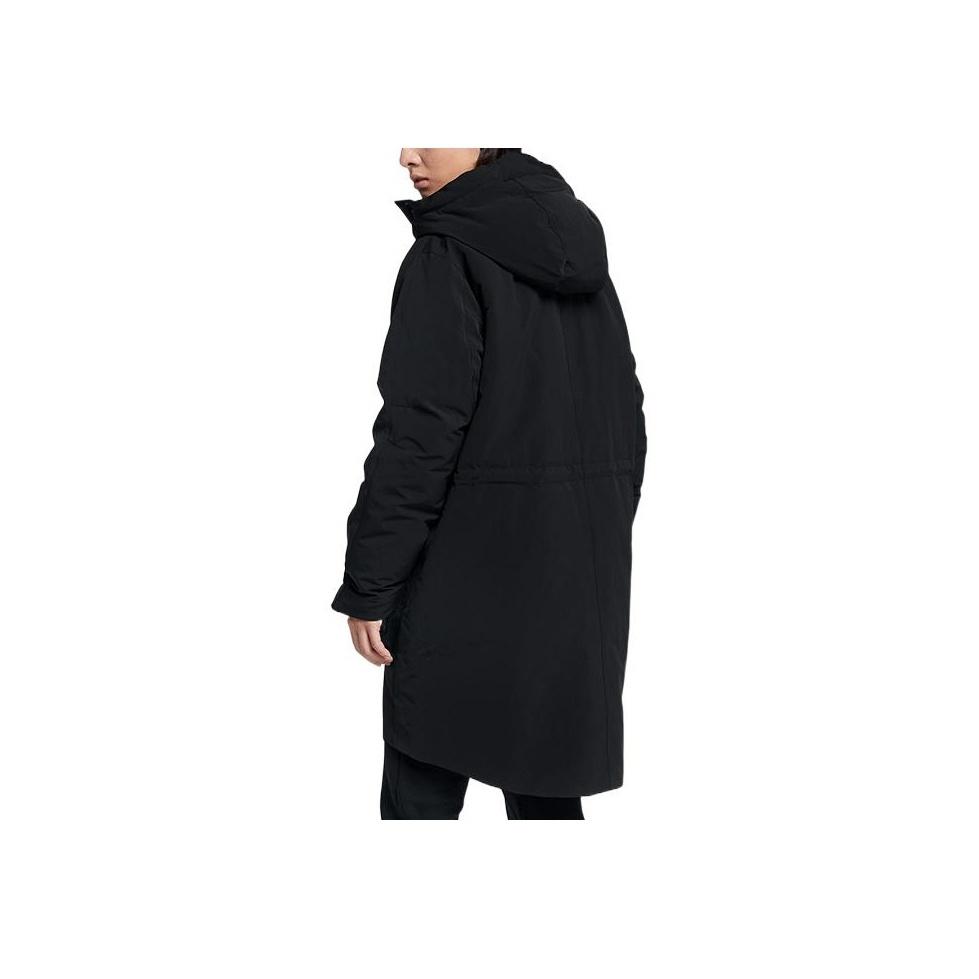 Nike Solid Color Logo Print Oversized Pocket Long Sleeve Hooded Down Jacket Women outerwear Black 939494-010