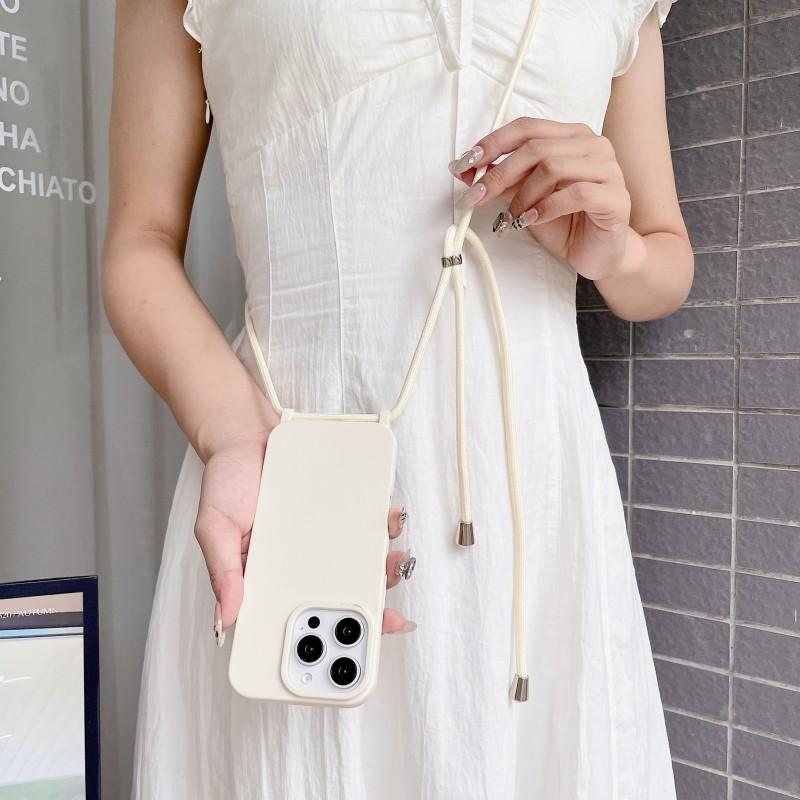 Simple Lanyard Case For iPhone 17 16 Pro Max 11 12 13 14 15 Plus Shockproof Crossbody Cord Strap Soft TPU Back Candy Thin Cover