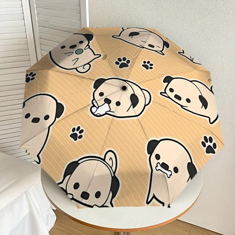 1PC Pug Pattern Automatic Folding Umbrella - Compact 8-Rib Design, Durable Plastic & Iron, Lightweight for Outdoor Daily Use, Festive Gift012