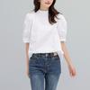 Lotte Japan Korea Spring Summer Solid Color Blouse Solid Lace Up Mid Sleeve Half High Neck Shirt for Women