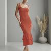 Summer Knitted Halter Dress, Cut-out Beach Vacation Dress, Lotus Leaf Lace Long Dress, Women's Smock, Body-hugging Dress