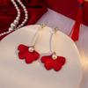 Red Leaf Long Pearl Earrings For Women, Personalized Diamond-Set Maple Leaf Earrings 925 High-End Jewelry