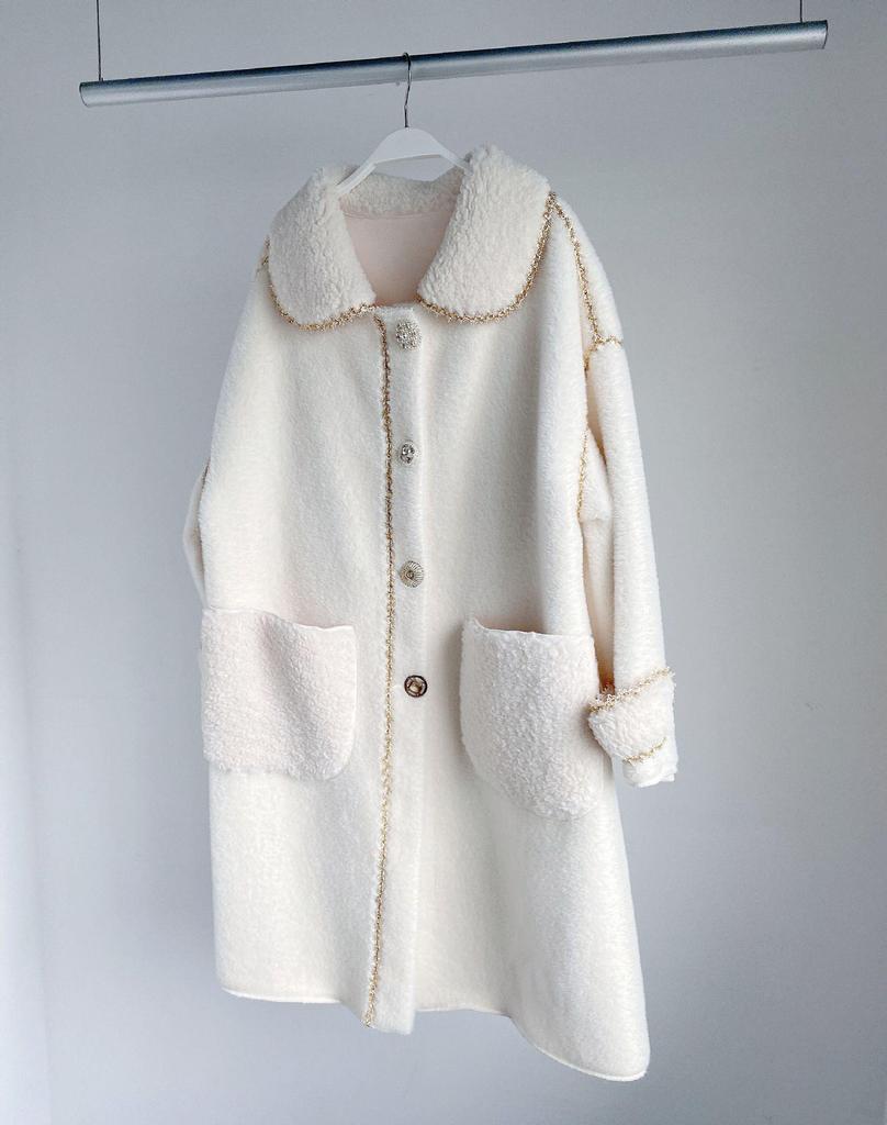 Women's Faux Fur Slim Mid-Length Woolen Coat for Autumn and Winter