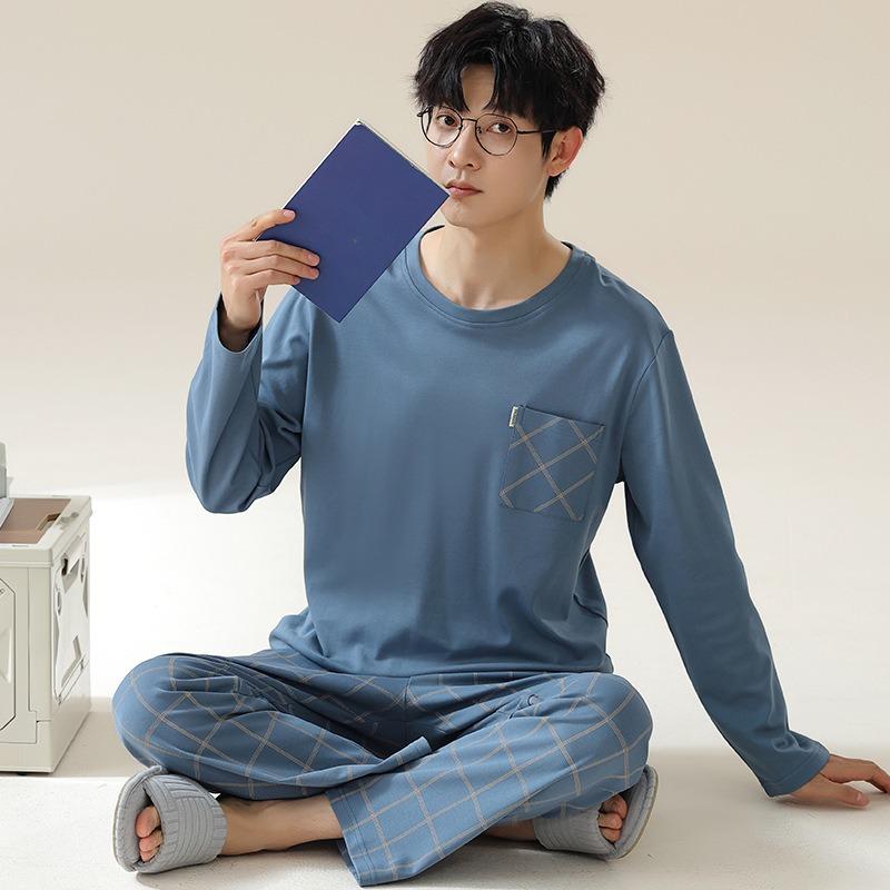 Spring Cotton Pjs Long Sleeved Men's Pajamas Sets Male Pajama Plaid Pajama for Masculine Sleepwear Suits Homewear Fashion