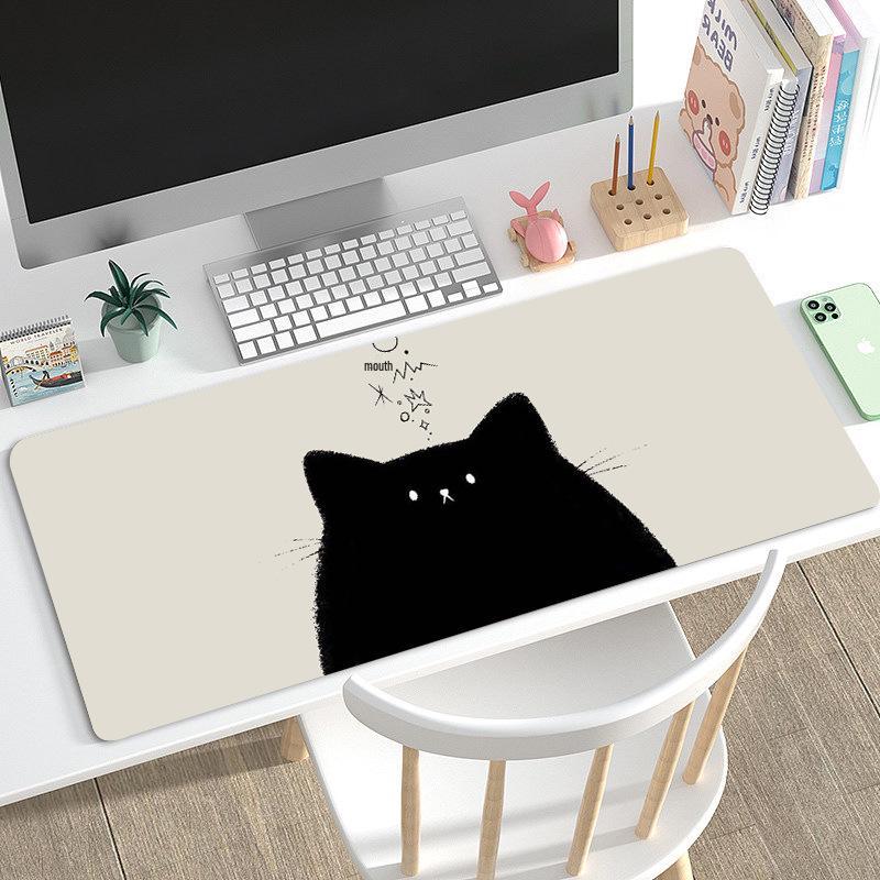 Duża Urocza Czarna Kreskówkowa Podkładka pod Mysz dla Dziewcząt - Podkładka pod Klawiaturę i na Biurko do Gier i Biura