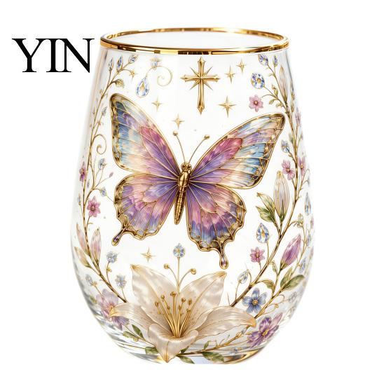 Handbemalter Glasbecher Handbemalter Tumbler, Eiförmig mit Goldrand, Klar Bleifrei Kerzenlicht Dinner Weinbecher für Tee Kaffee Saft Kalt