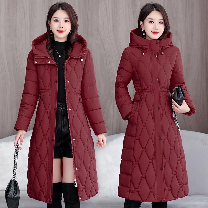 Winter Hooded Women's Cotton-padded Clothes Women's Long Knee-slim Cotton-padded Jackets Thermal Down Cotton-padded Clothes Women's Jackets