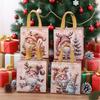 12 Vintage Christmas Gift Bags - Santa Claus, Reindeer, Snowflake Patterns - Beige and Brown Holiday Party Gift Bags, Non-woven