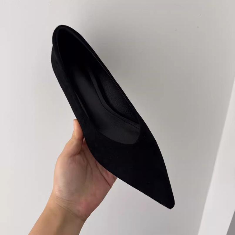 

Вінтажний замшевий гостроногий одинарний взуття для жінок Французький темперамент Універсальний танкетка Низький верх 40 чорний