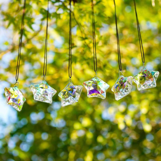 Yousheng 1/6Pcs Faux Crystal Star Suncatcher Decoration Indoor Outdoor Garden Window Wall Hanging Rainbow Maker Clear Five-pointed Star Ornament