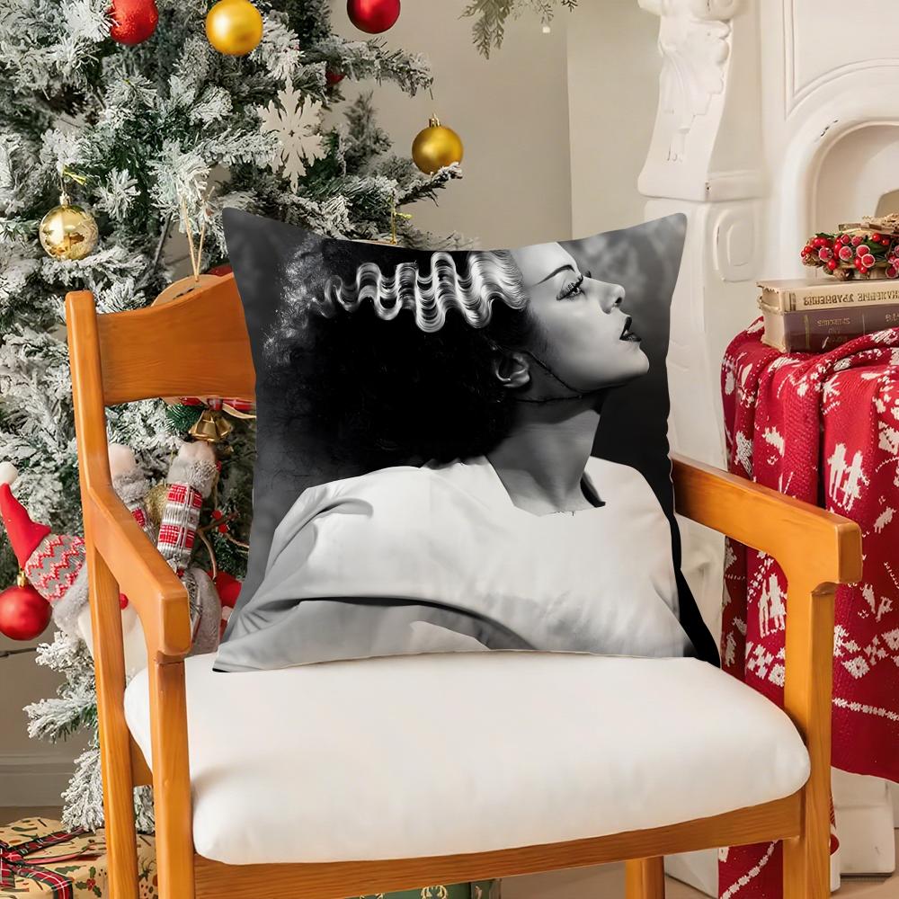 Bride Of F-Frankestein Pillow Case Silky Short Plush With Invisible Zipper Dustproof Sofa Cushion Cover For Home Decor