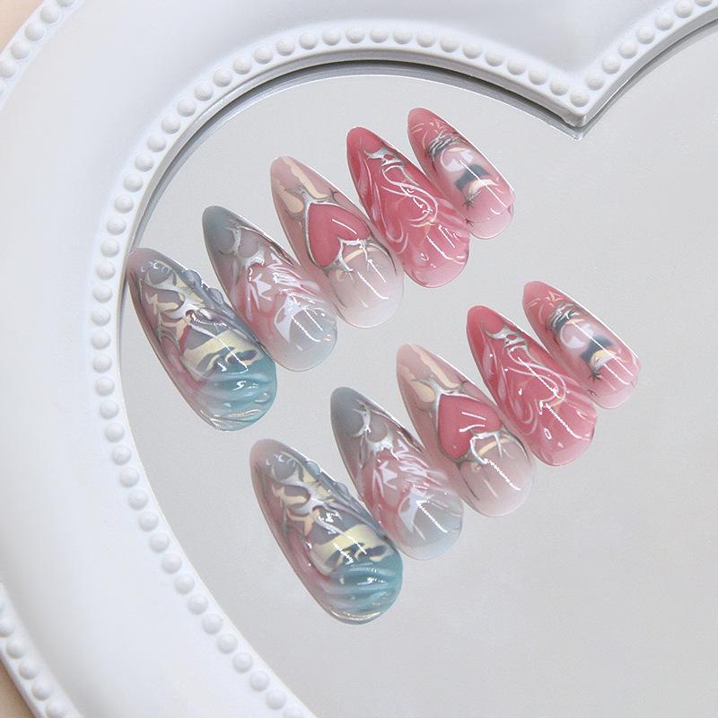Stereo Silver Love Gradual Change Sweet Cool Metal Ins Wind Removable Wearable Armor 24 Pieces Press On Nails