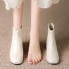 Elegant with Medium Heels Fleece-Lined Leather Booties Autumn Winter Square Toe Women's Ankle Boots New In Female Short Shoes