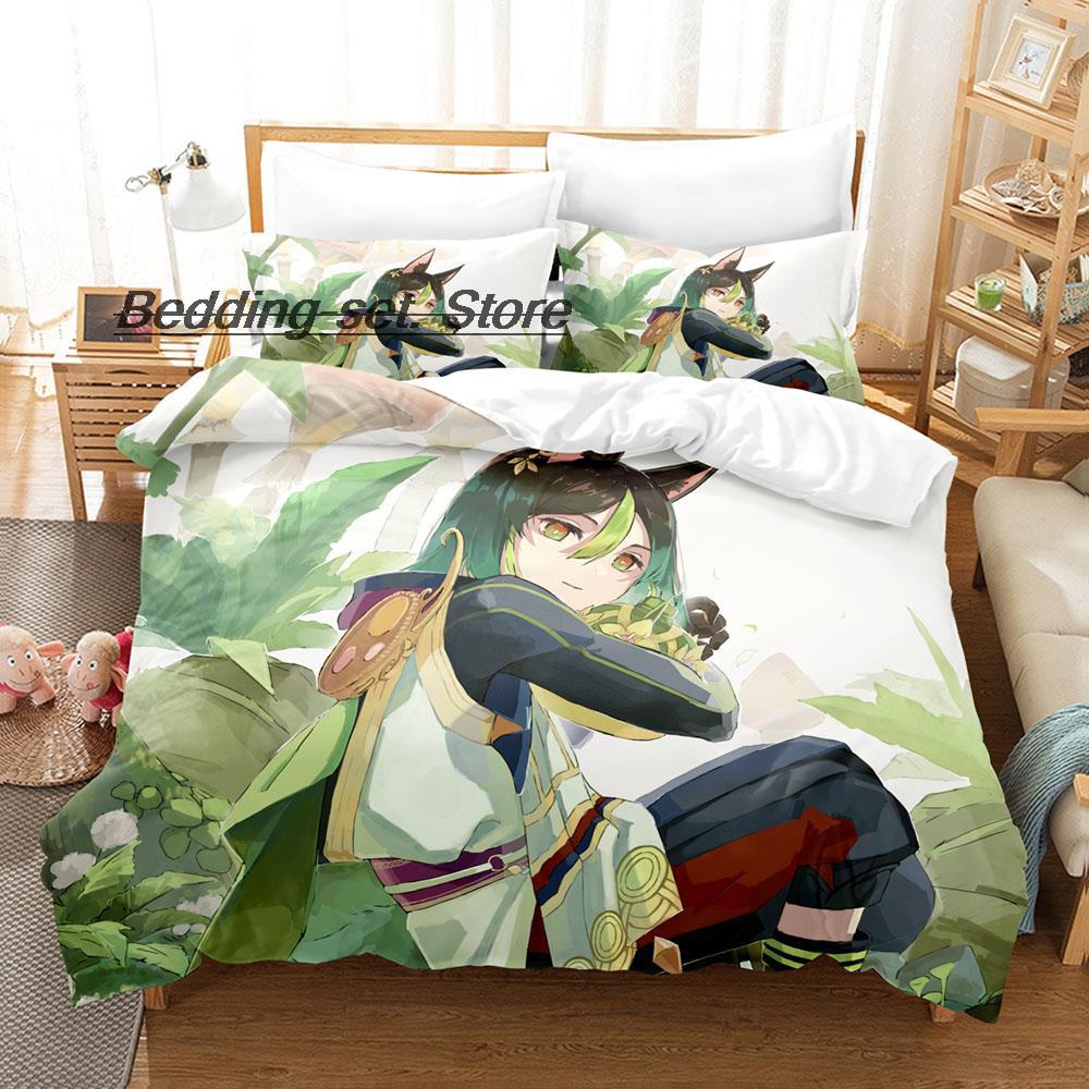Kawaii Genshin Impact Tighnari Sängkläder Set Enkelt Twin Full Queen King Size Sängset Aldult Barn Sovrum Påslakanset