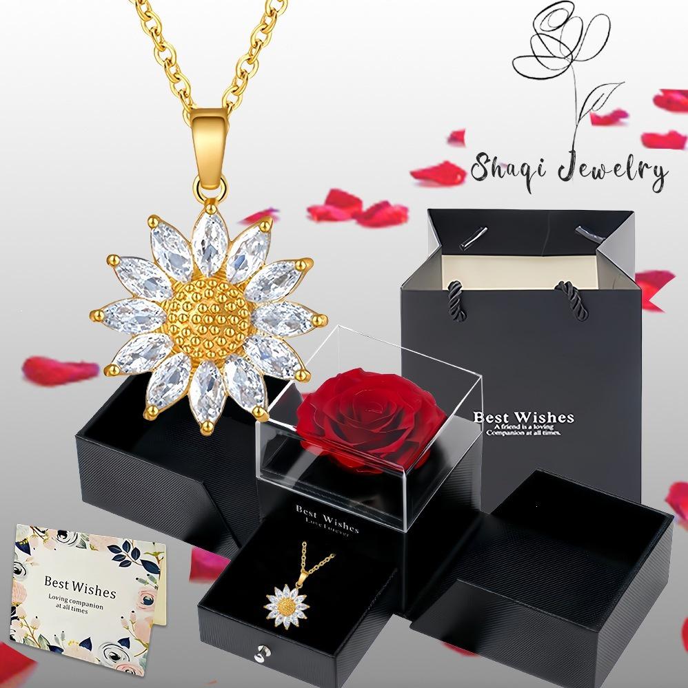 Sunflower Zirconia Pendant Necklace with Clavicle Chain - Women's Luxury Style