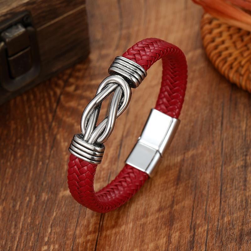 Adjustable Twist Cuff Braided Leather Bracelet For Men With Magnetic Clasp Design