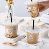 50 Sets of Coffee Milk Tea Leak Proof Cups Disposable Thickened Household Plastic Beverage PET Cold Drink Packaging Cup with Lid