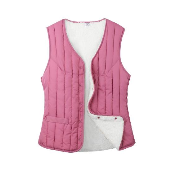 Damevestkåpe polstret ensfarget ermeløs tykk myk slim fit enkeltspent cardigan v-hals vindtett varm vest