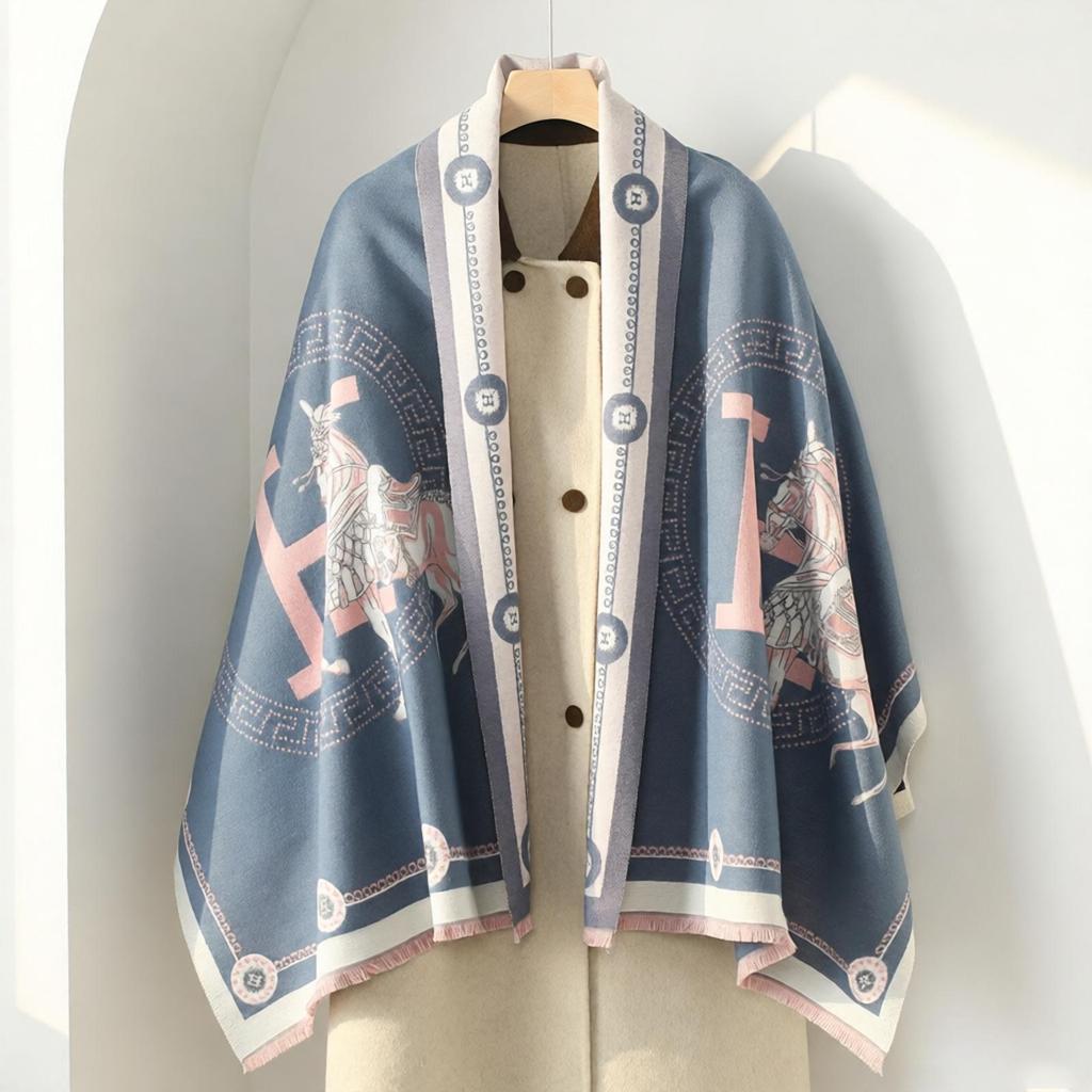 Double-Sided Women's Winter Ink Painting Snood: Imitation Cashmere Scarf for Air-Conditioned Rooms.