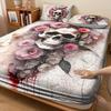 Pink Rose Skull Fitted Sheet Set 3D Print Dark Romantic Bedding Set Soft Breathable Microfiber Fabric For Adults Bedroom Decor