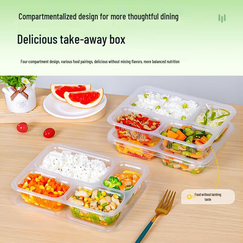 Disposable 4-Compartment Rectangular Lunch Boxes with Lids