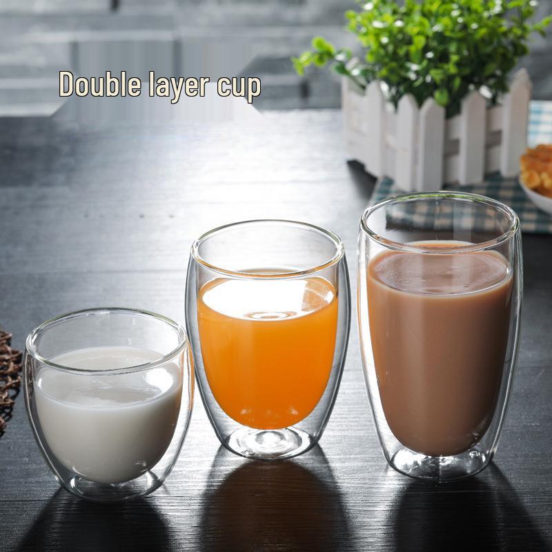 Transparente doppelwandige Borosilikatglastasse für Tee, Milch, Saft oder Kaffee - Modisches und minimalistisches Design
