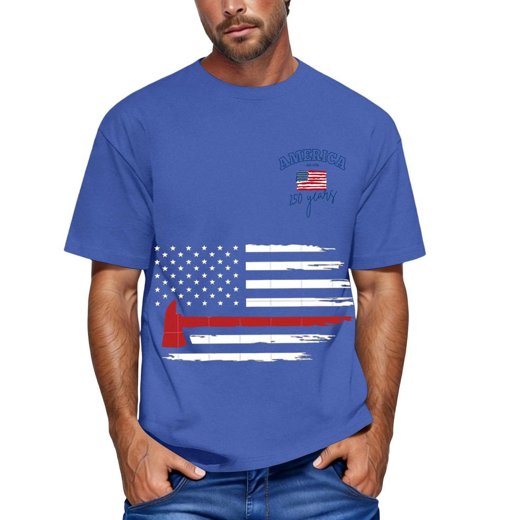 Men's loose and casual flag letter print T-shirt short-sleeved top