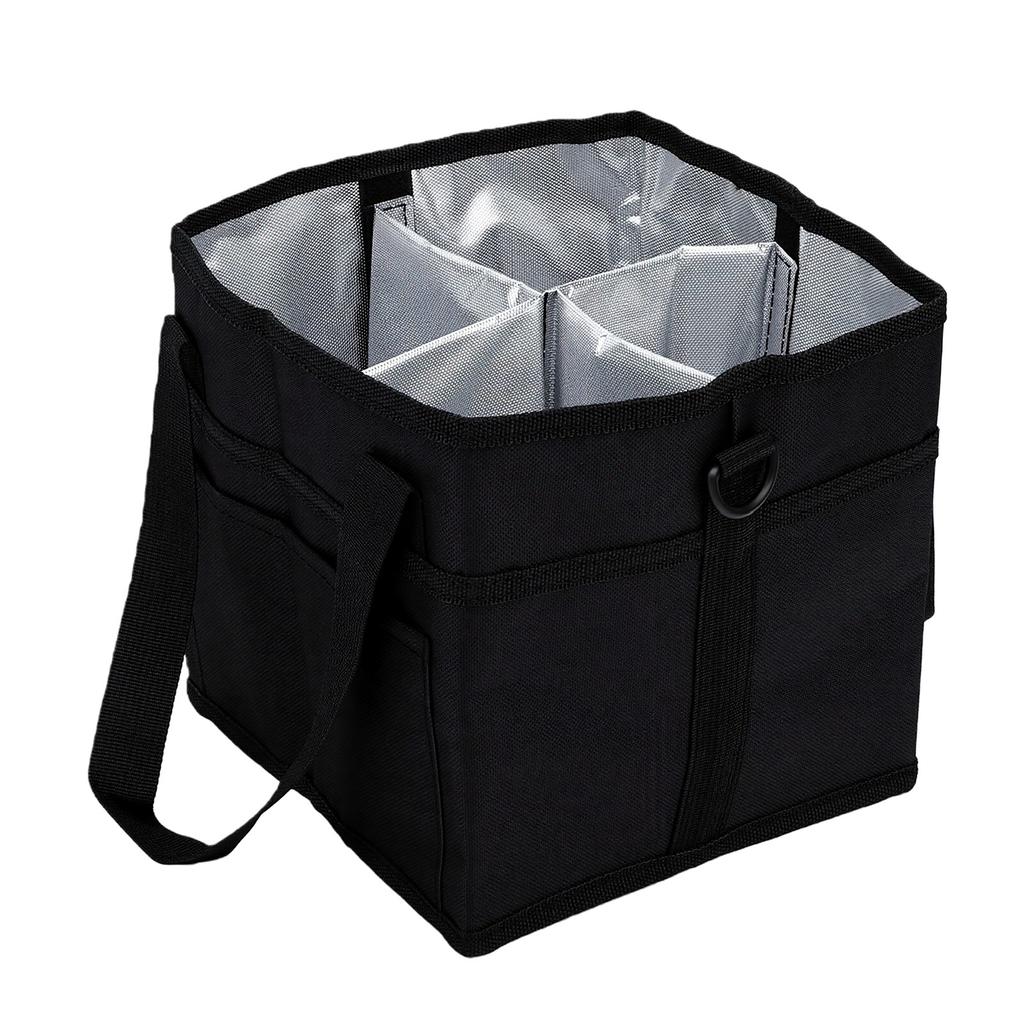 Insulated Drink Carrier Bag with Handle Reusable 4 Compartment Drink Holder Bag for Travel Camping Picnic Black