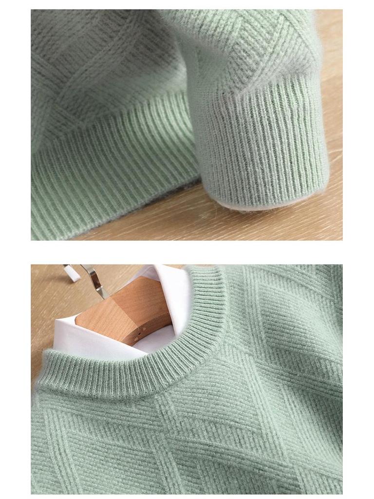 Men's Autumn/Winter Wool Jacquard Sweater, Hong Kong Style, Long Sleeve, Casual Korean Crew Neck, Plus Size Youth Pullover